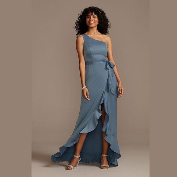 DB Plus Size Women's One Shoulder Crepe Satin Ruffle ‎ Dress - Picture 1 of 6